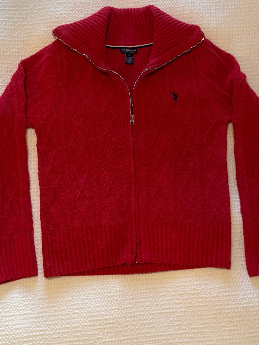 U.S. Polo Assn. | Red Cable Knit Full Zip Sweater | Size = S